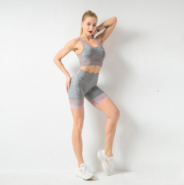 Seamless Yoga Wear Sports Suit Women Fitness Vest Bra Hip Lifting Tight Yoga Shorts - Image 3